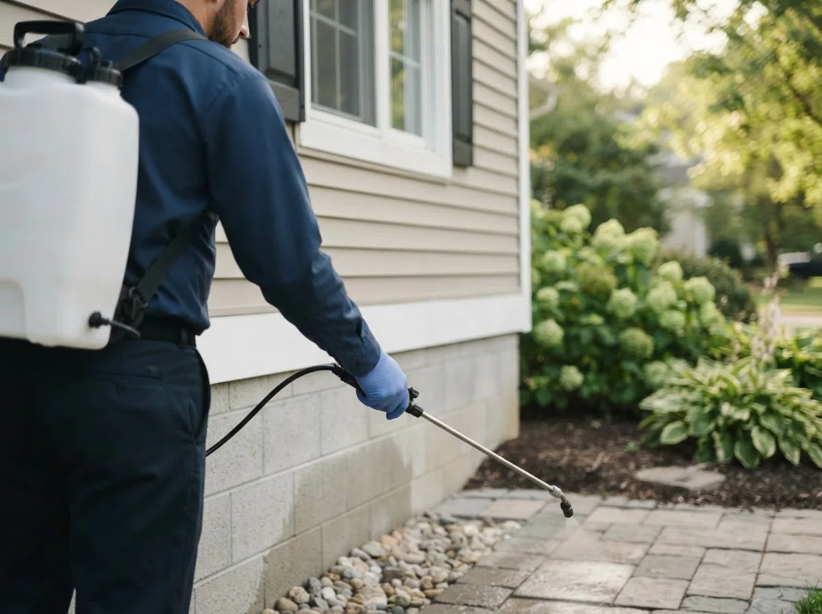 Pest control technician inspecting a home in Reeves, LA